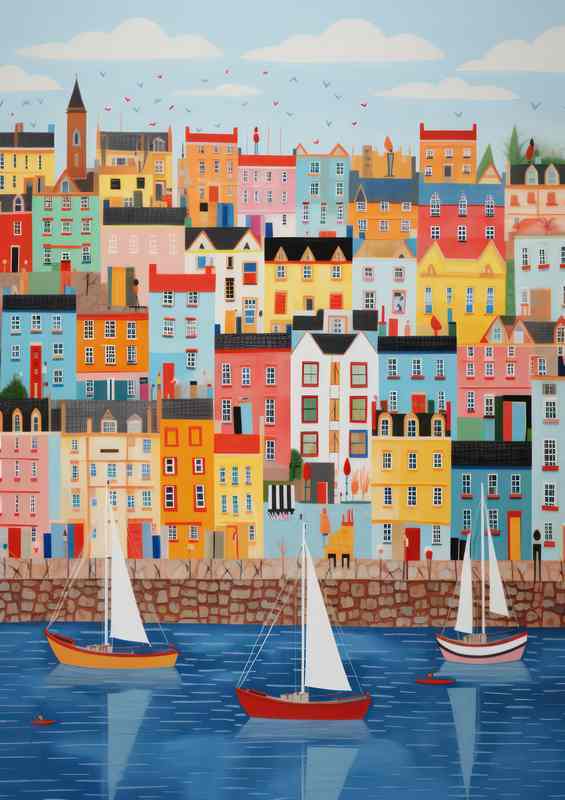 Sailing Boats in the Oceans Embrace town scene