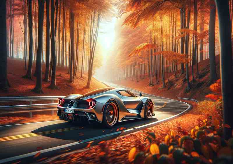 Elegant Sports Car Racing through Autumn Forest