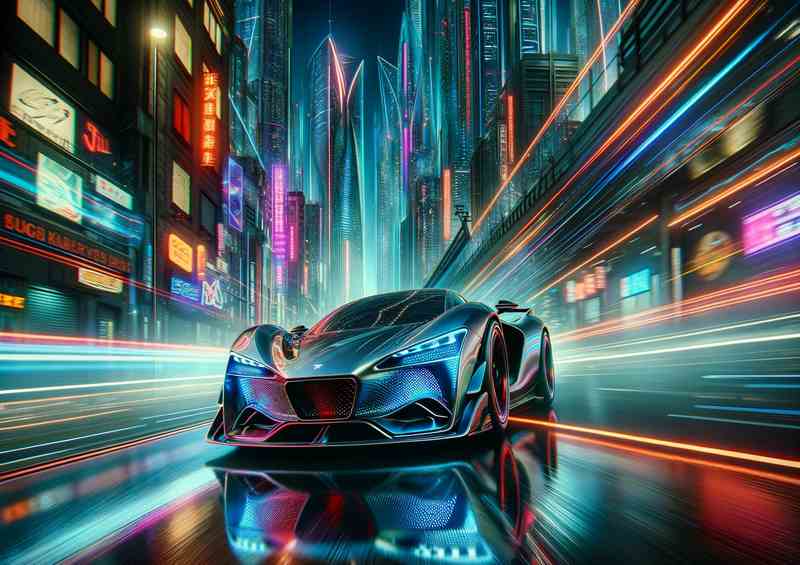 Supercar Neon Cityscape Metal Poster
