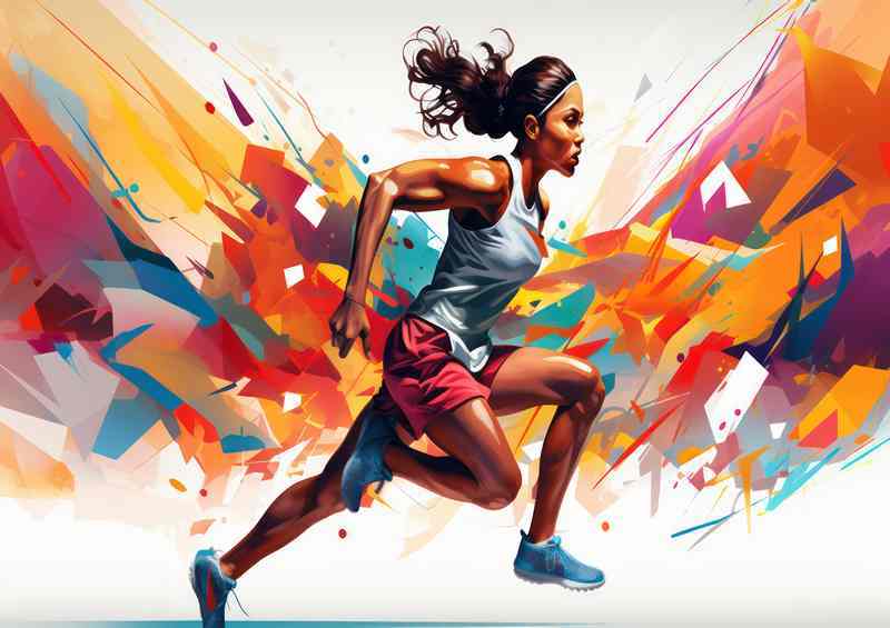 A woman running in colorful design