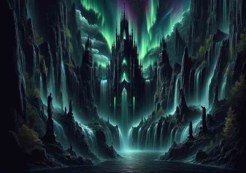 Gothic Aurora Falls northern lights