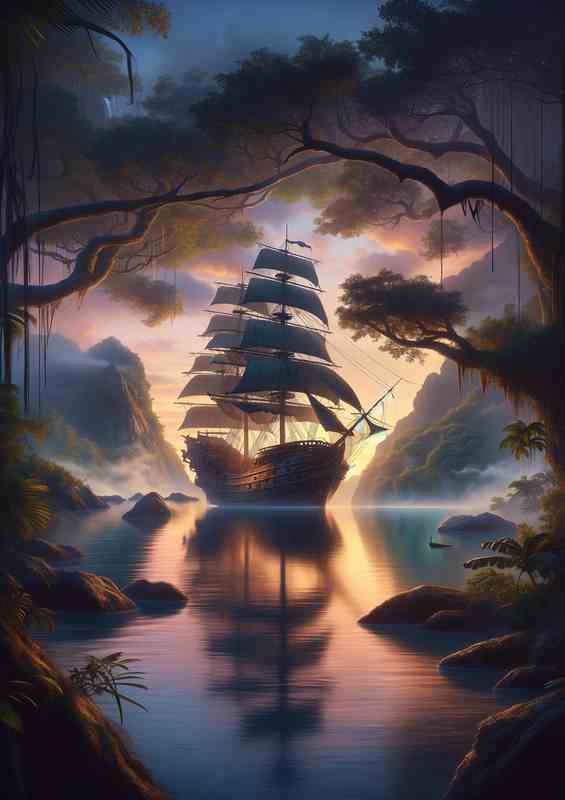 Enchanted Ship Aground in Twilight Cove