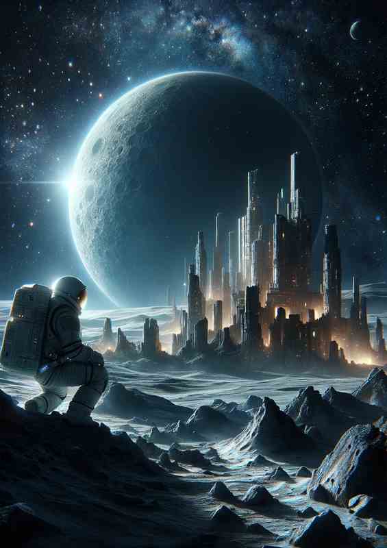 Cinematic Astronaut Discovering Ancient Ruins on a Moon