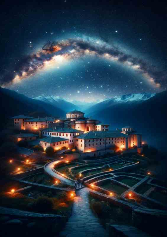 Starry Night Over Mountain Monastery