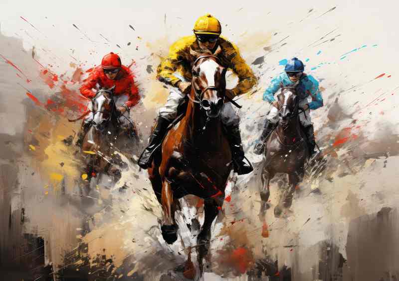 Horses runnung across the finish line