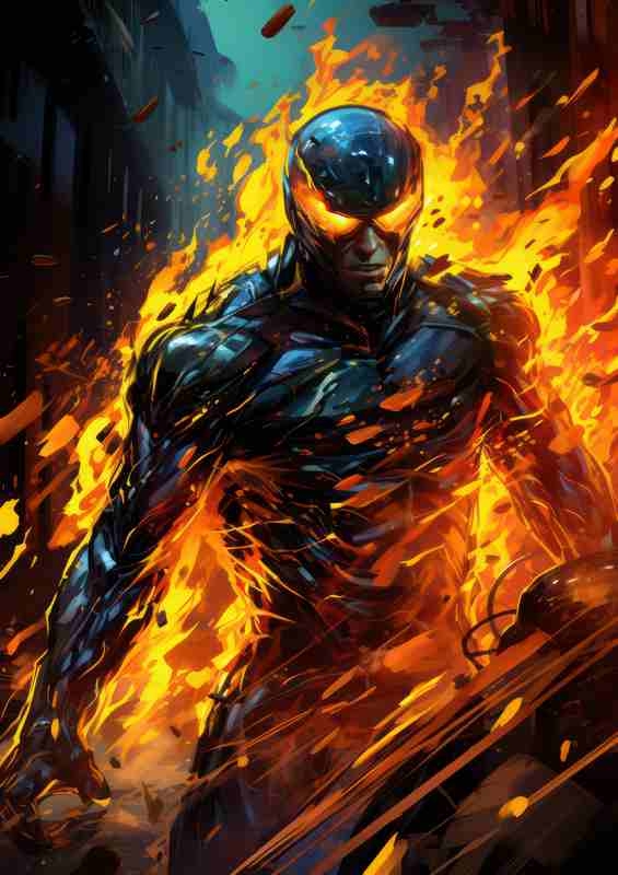 Character glowing yellow and oraange flames