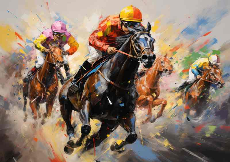 Racing horces crossing the line