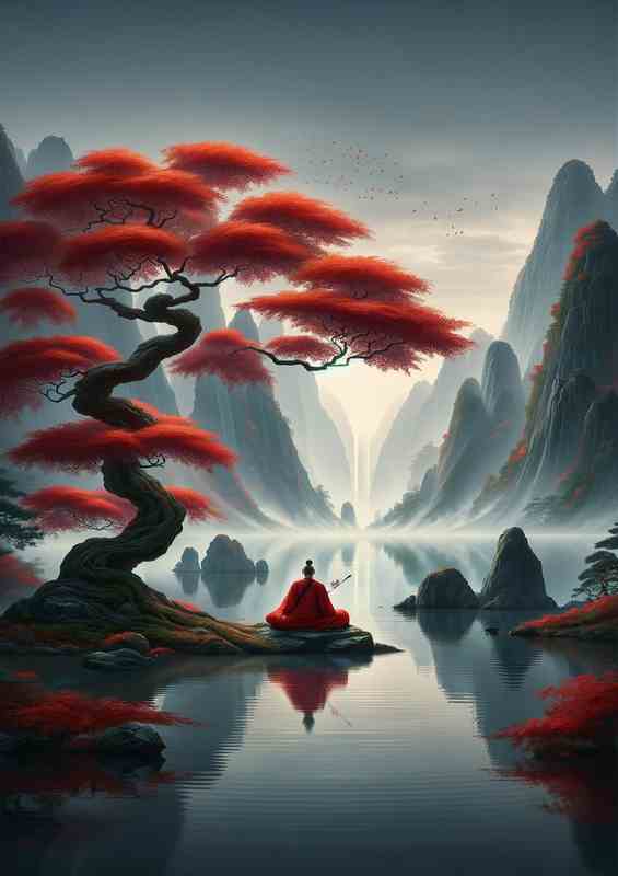 Tranquil Zen Master Red Maple Harmony Art