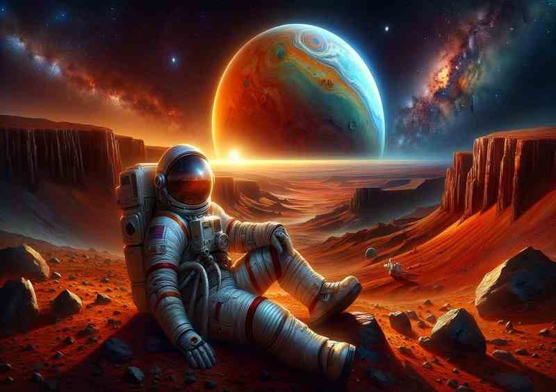 Astronaut Resting on Mars Surreal Landscape