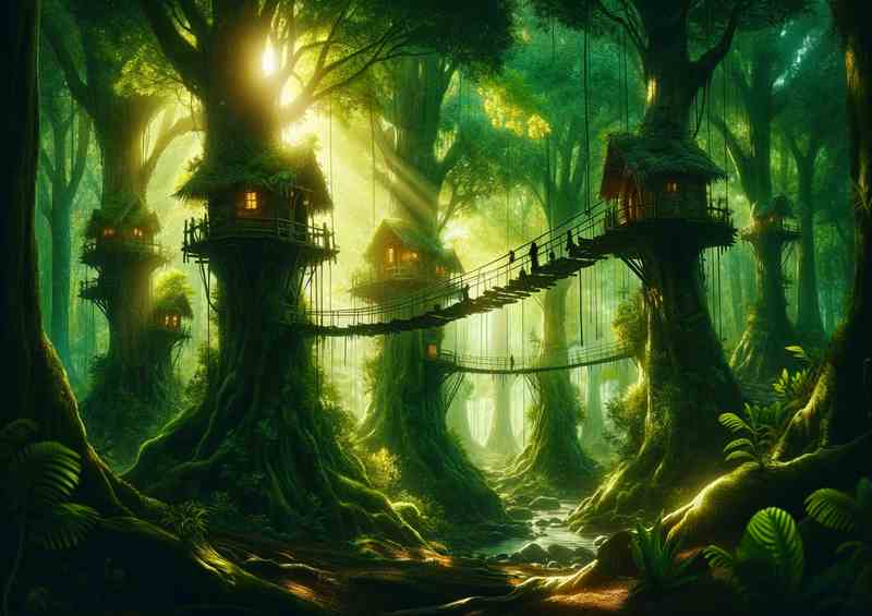 Emerald Canopy Enchanting forest with treehouses