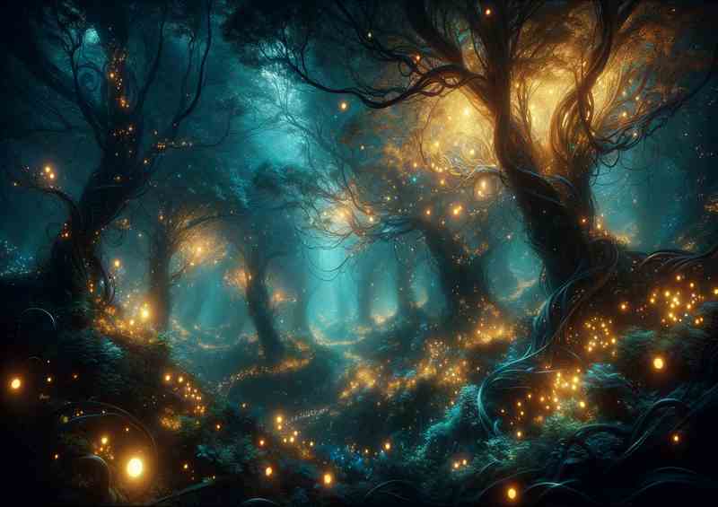 Enchanted Forest Illuminated by Lights