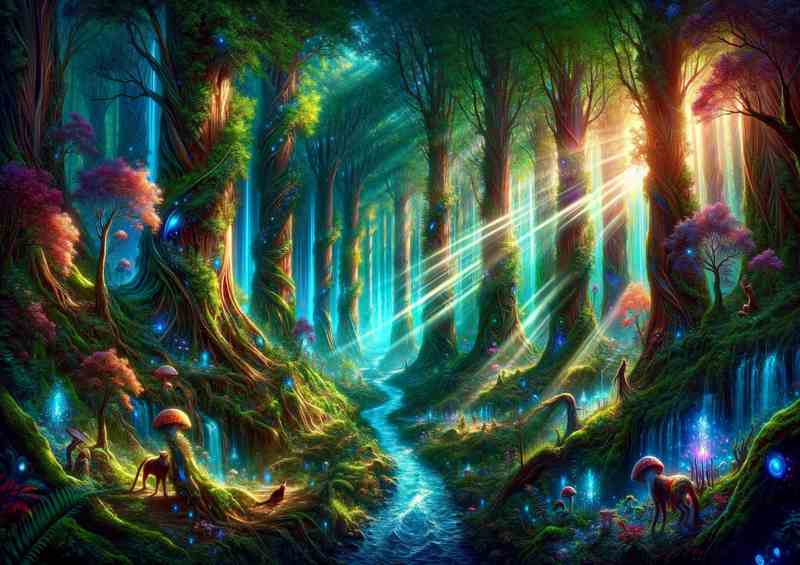 Enchanted Forest Luminous Leaves Metal Poster