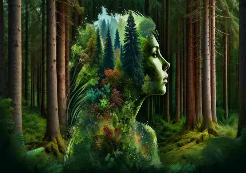 Forest Heart Woman Profile Woodland Scene Fusion