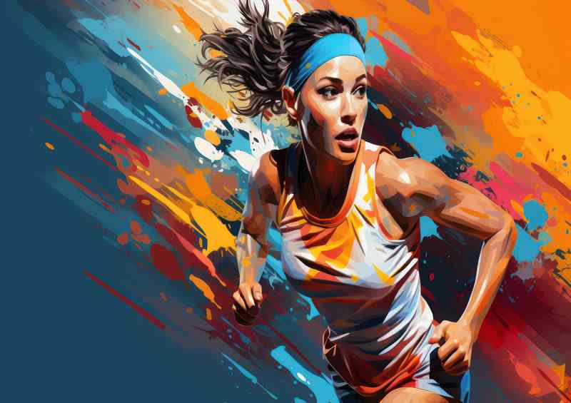 Woman running in colorful designs