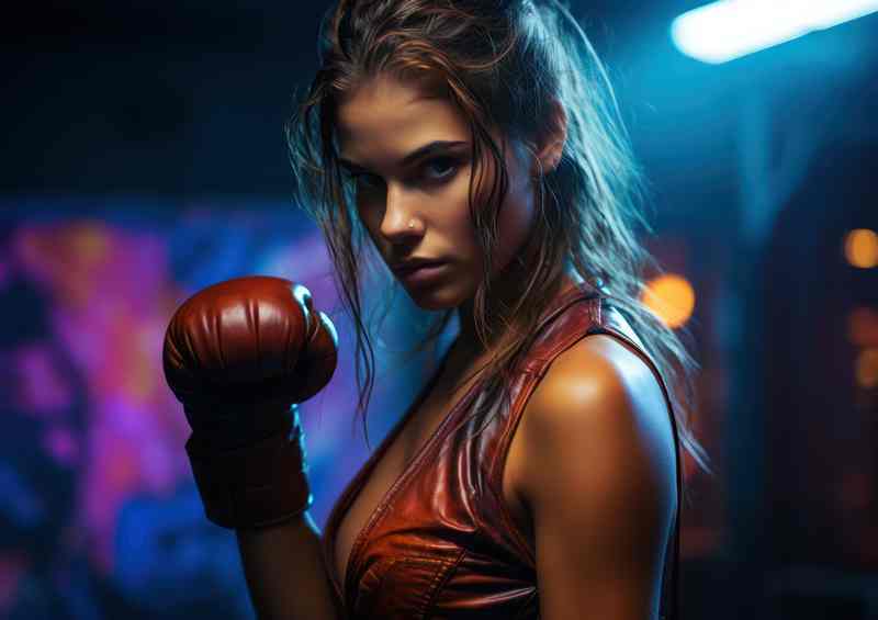Young woman kick boxing