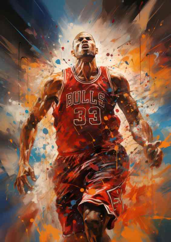 A chicago bulls player in motion basketball art