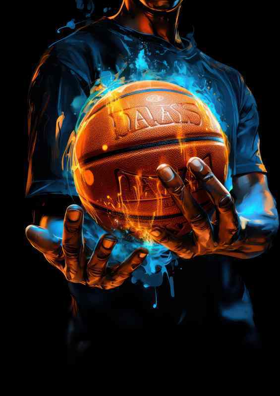 Basketball ball In a hand with blue and orange colors