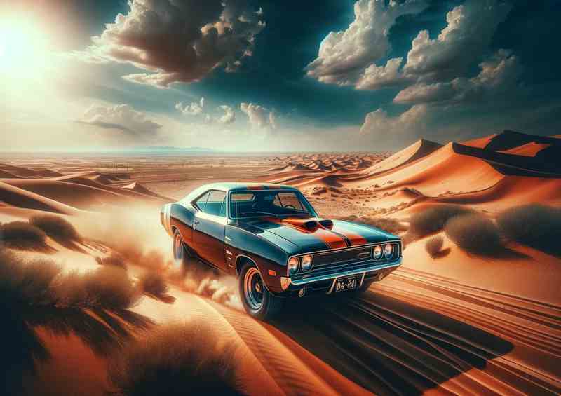 Classic Muscle Car Roaring through Desert