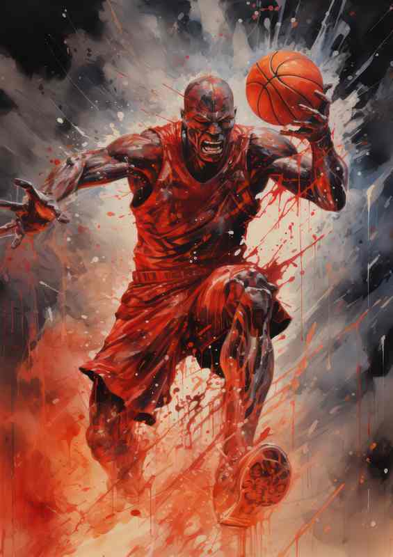 Basketball player painting withwatercolors on black