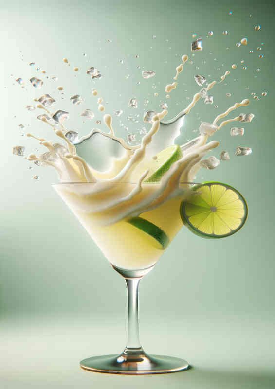 Daiquiri glass with pale yellow liquid splashing out