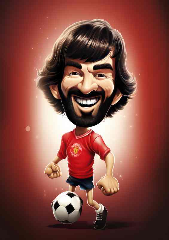 Caricature of George best on the ball