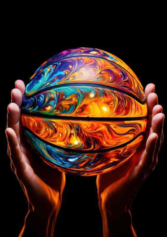 Holding a basketball on a black background