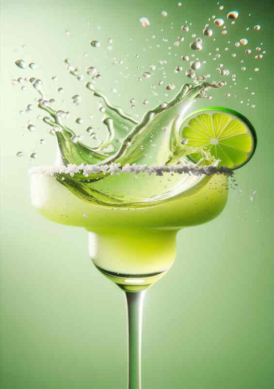 Margarita glass with lime green liquid splashing out