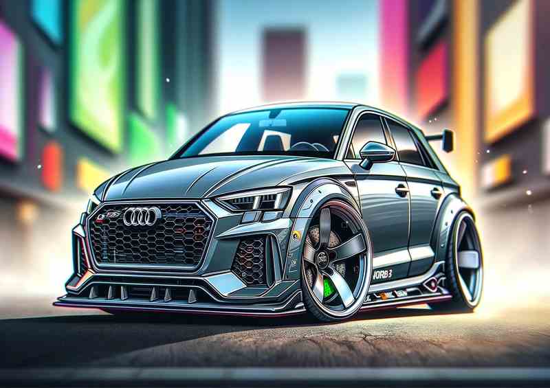 Audi RS3 The car is designed with a sleek grey paint