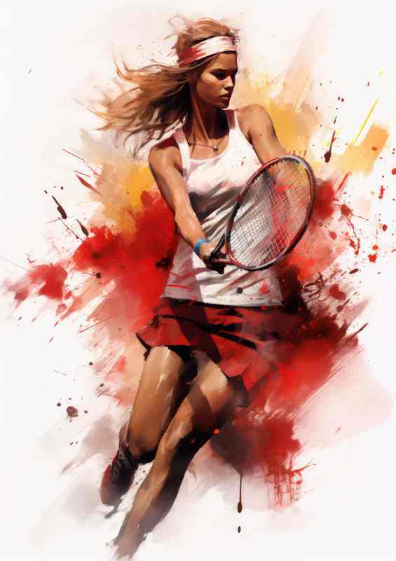 Lady Tennis player playing with a red racquet