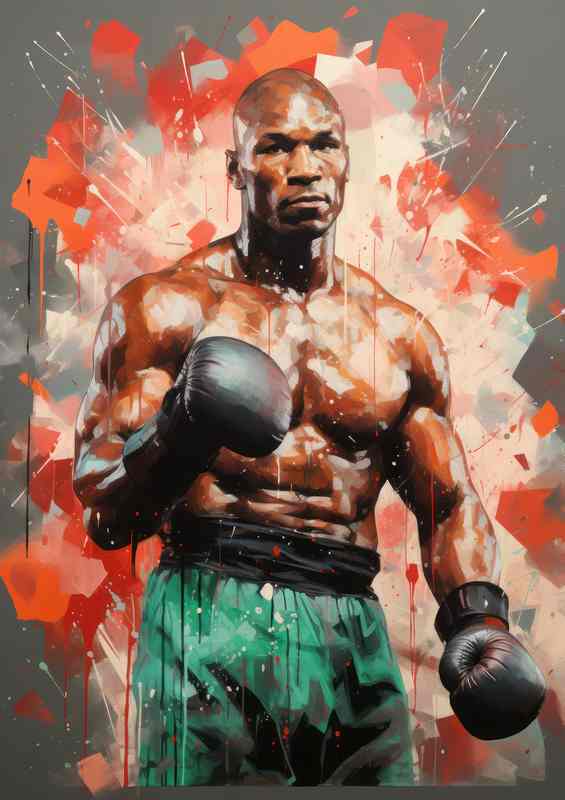 Mike Tyson wearing boxing gloves painted style art