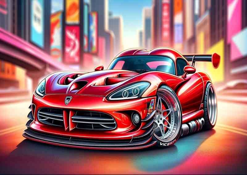 Dodge Viper with extremely exaggerated features In Red