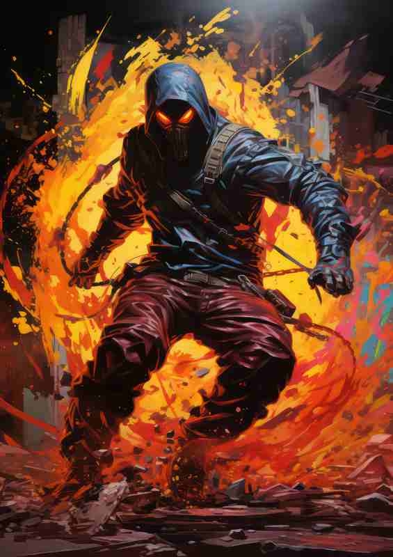 Ninja escaping through fire