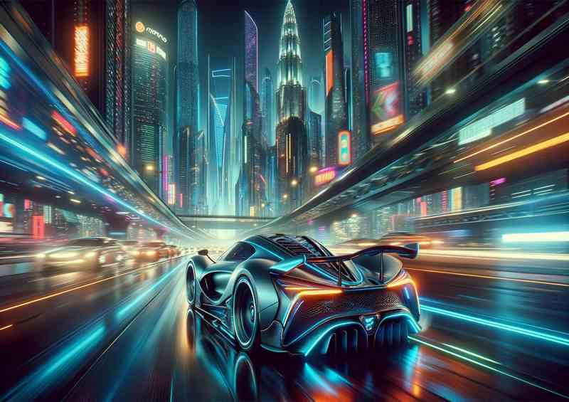 Neon Cityscape Supercar Metal Poster