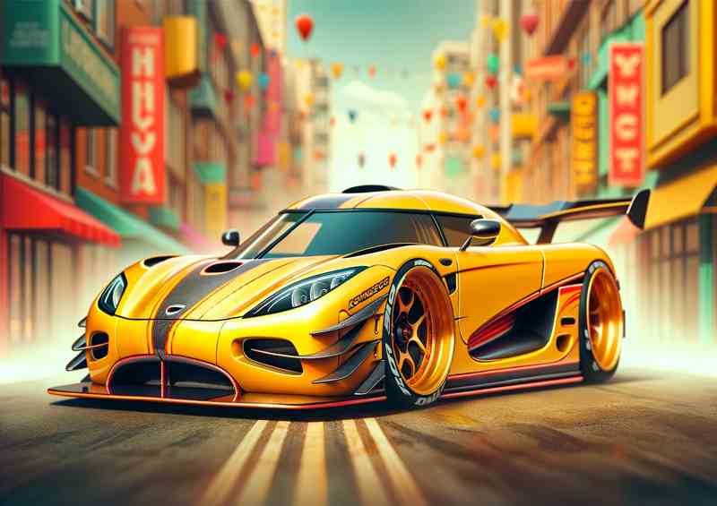 Exaggerated Koenigsegg Racing Car Metal Poster