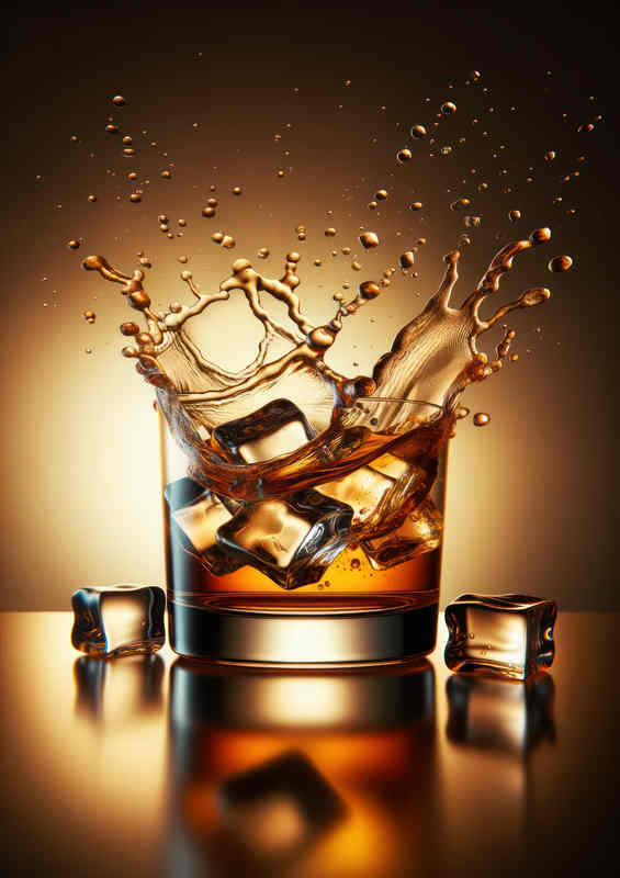 Whiskey on the Rocks Ice Cubes Splash Intensity