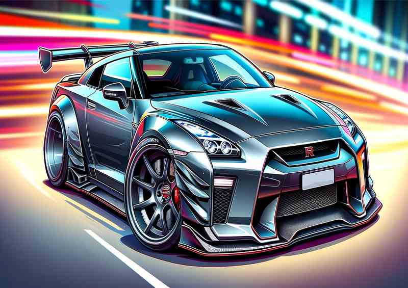 Nissan GTR - Metallic Gray Metal Poster (Min. 45, Max. 60-70)