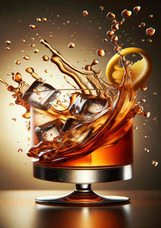 Whiskey Sour Glass poster with Amber Liquid & Ice Cubes: Sour Splash