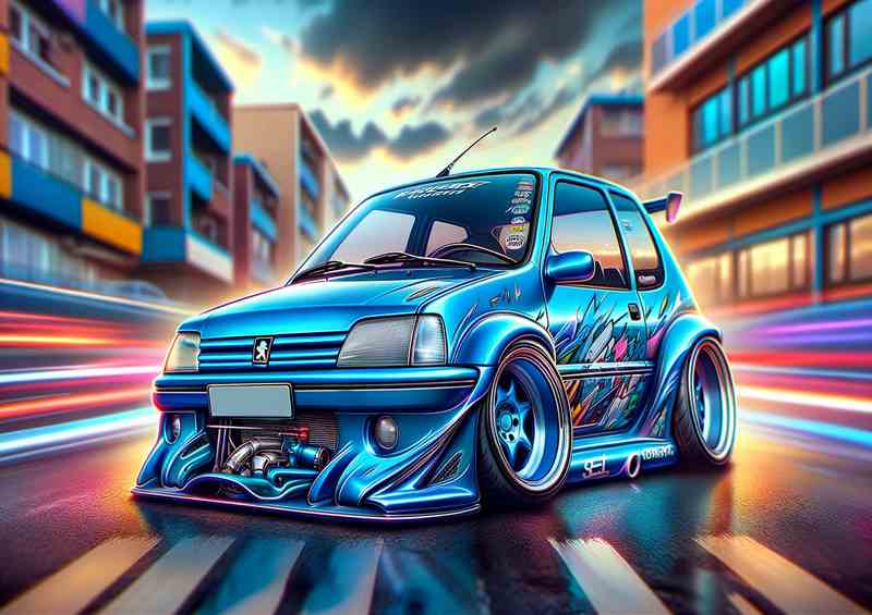 Peugeot 106 with extremely with a lively blue paint