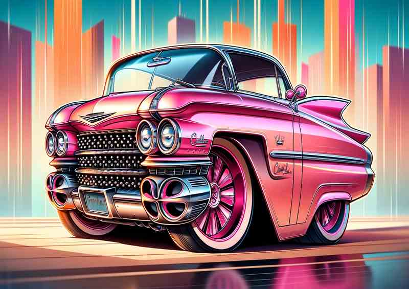 Pink Cadillac with extremely exaggerated features