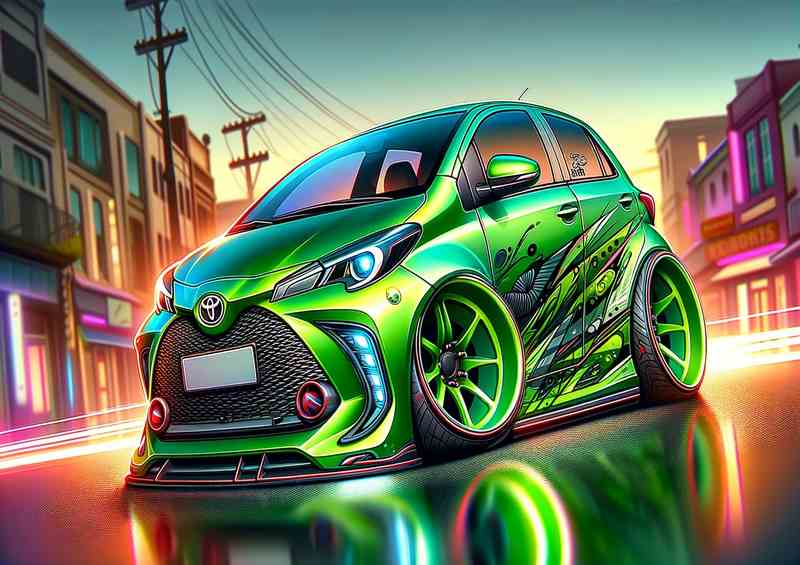 Toyota Yaris with designed with a vibrant green