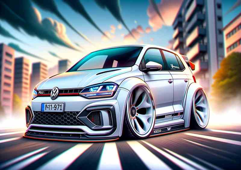 Cartoon Style VW Polo GTI Metal Poster