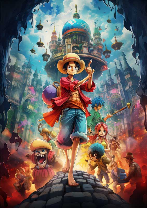 One piece in the style of colorful cartoon