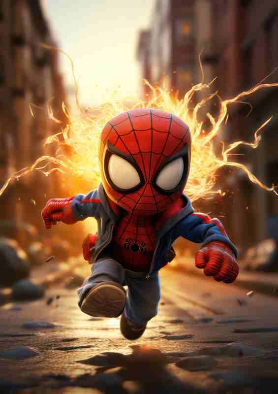 Spider man running on the streets