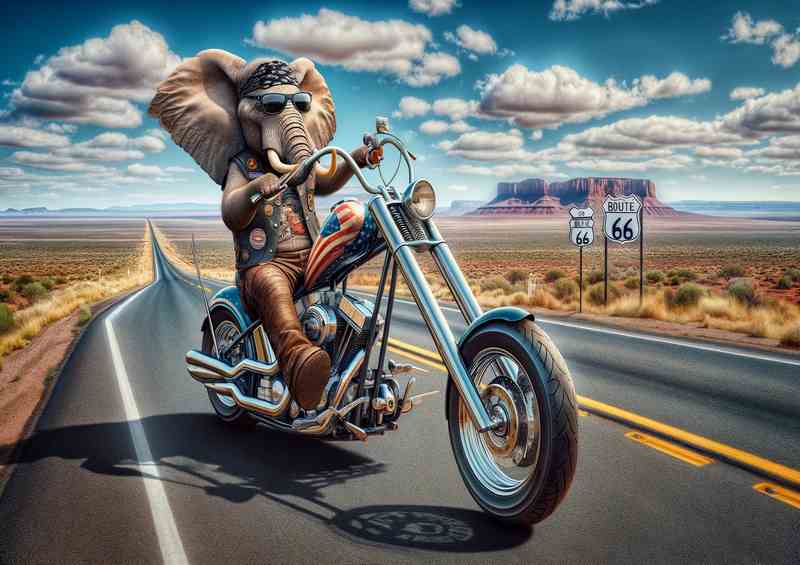 Elephant Animal on an American Chopper on Route 66