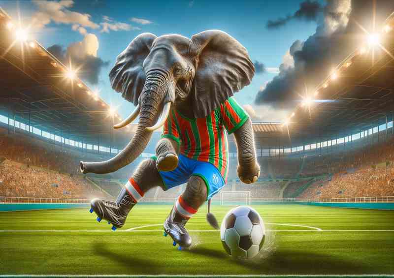 Elephant Playing Football in Soccer Outfit
