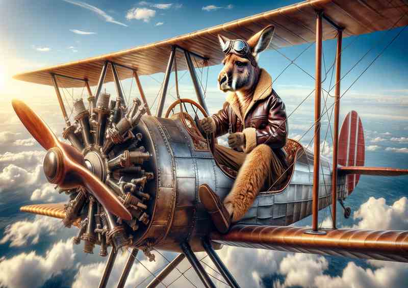 Kangaroo Piloting a Bi Plane