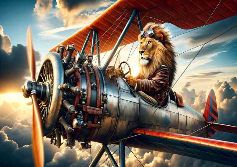 Lion Piloting a Bi Plane
