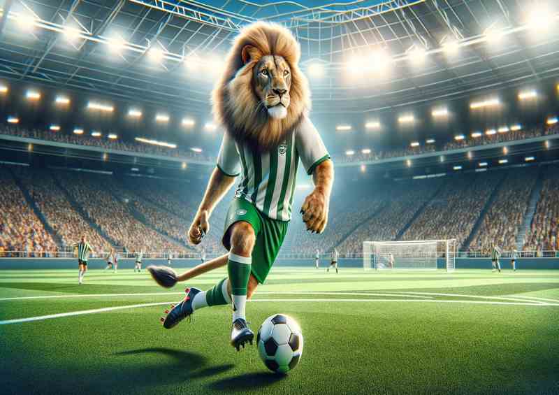 Lion Playing Soccer in Football Outfit