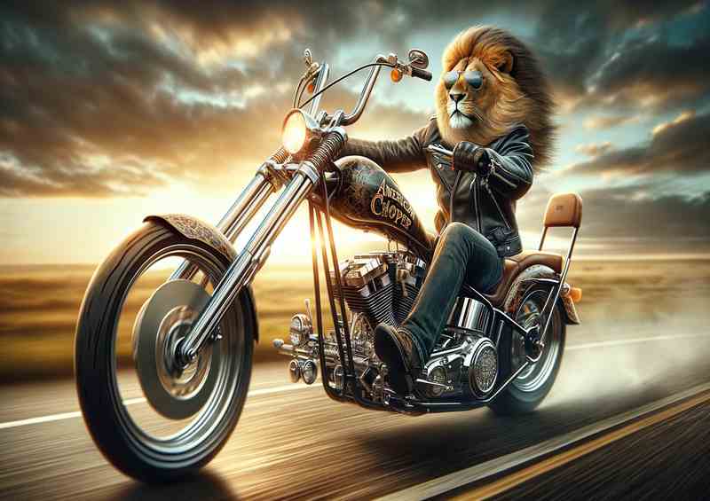 Lion Riding a Chopper Down the Highway
