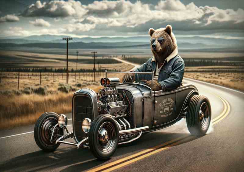 Solo Bear Driving an American Hot Rod
